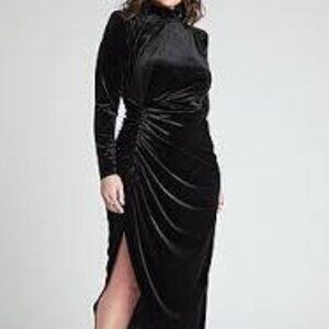 Eloquii Mock Neck Black Onyx Velvet Dress With Side Slit Womens Plus Size 24 NWT